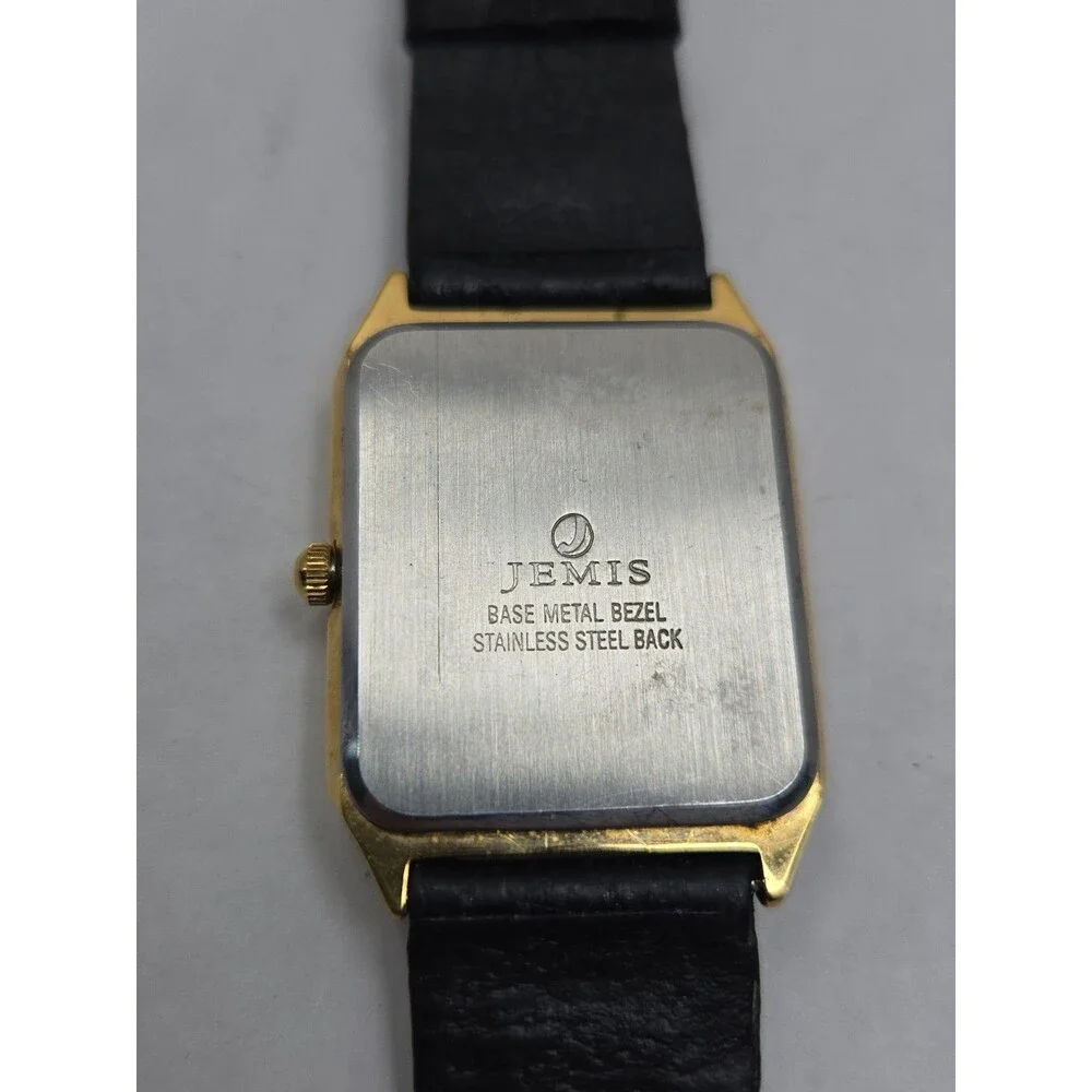 Vintage Jemis by Seiko 27mm Tank Dress Watch Black Dial Gold Tone New Battery